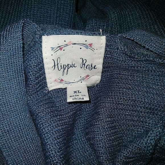 Hippie Rose Womens Sweater Size XL Blue Ash Cross Back Detail Side Split - Picture 5 of 7